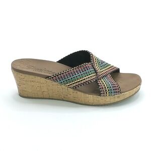 Skechers Shoes Womens Sandals Wedge Slip‎ On Rainbow Woven Cross Straps 10
